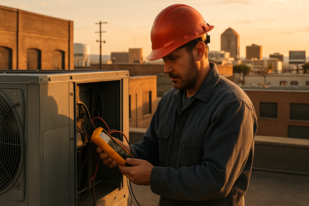 HDC maintenance technician on Albuquerque rooftop